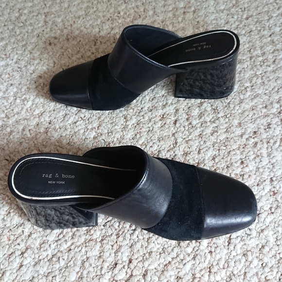 Rag & Bone Millie Suede & Leather Chunky Heel Mule In Black size 37 - Picture 12 of 15